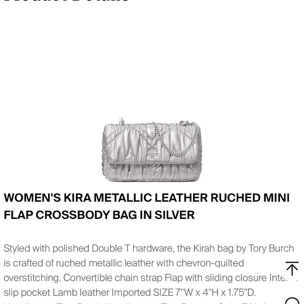 Tory Burch Silver Kira Metallic Leather Ruched Mini Flap Bag